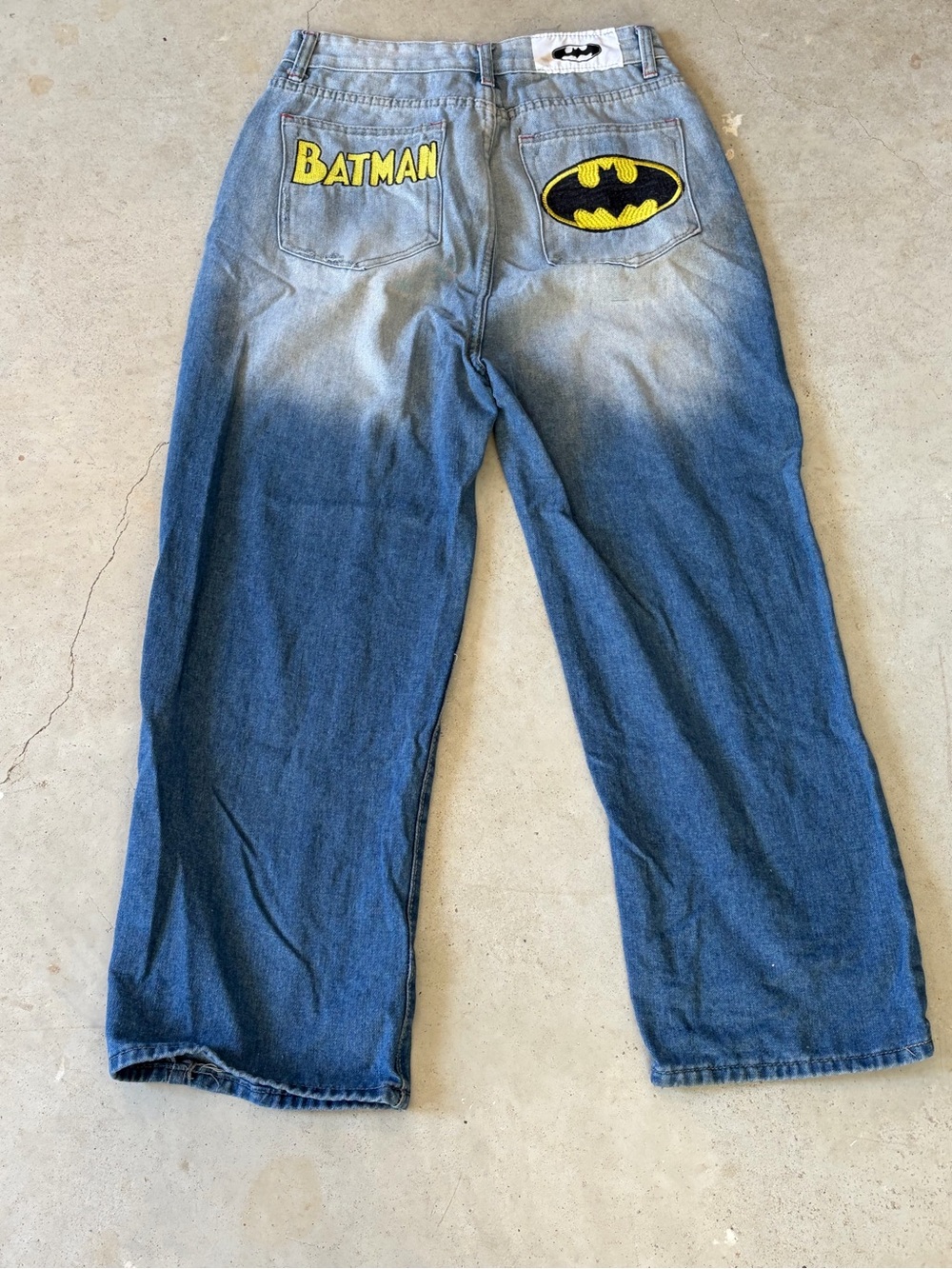 Batman Wide Leg Faded Skate Jeans Embroidered Back Pockets